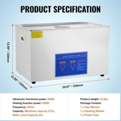Ultraljudstvätt-30L 100A Ultrasonisk rengöringsmaskin med värme 600W i rostfritt stål för glasögon, smycken, tandproteser, mynt m.m. (30L)