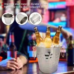 Ishink & Kylare-3L bärbar ishink i rostfritt stål med champagnefat och handtag för hemmabruk i baren