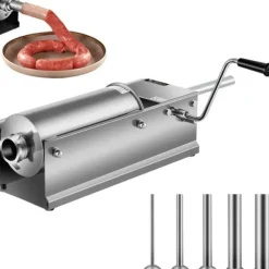 Jerkyspruta-3L Chorizo-vullare av rostfritt stål, horisontell, manuell korvfyllare, Chorizo-hotdogs, grillkorv, lämplig för både hushåll och kommersiell