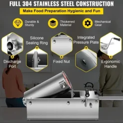 Jerkyspruta-3L Chorizo-vullare av rostfritt stål, horisontell, manuell korvfyllare, Chorizo-hotdogs, grillkorv, lämplig för både hushåll och kommersiell