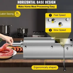 Jerkyspruta-3L Chorizo-vullare av rostfritt stål, horisontell, manuell korvfyllare, Chorizo-hotdogs, grillkorv, lämplig för både hushåll och kommersiell