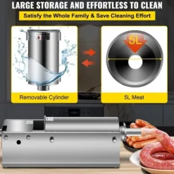 Jerkyspruta-3L Chorizo-vullare av rostfritt stål, horisontell, manuell korvfyllare, Chorizo-hotdogs, grillkorv, lämplig för både hushåll och kommersiell
