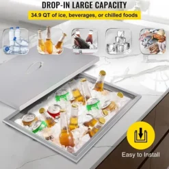 Ishink & Kylare-33L Drop-in islåda vinkylare i rostfritt stål med dräneringsventil och bekvämt lock, genomtänkta detaljer, bred användning