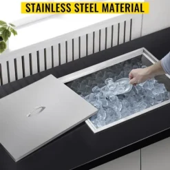 Ishink & Kylare-33L Drop-in islåda vinkylare i rostfritt stål med dräneringsventil och bekvämt lock, genomtänkta detaljer, bred användning