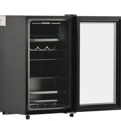 Kylskåp-76L Mini-Kylskåp, 6L frys + 70L kyl, LED-ljus, För 51 burkar, Tyst drift, Kompressor, Justerbara hyllor