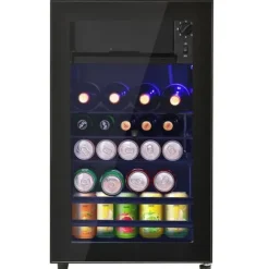 76L Mini-Kylskåp, 6L frys + 70L kyl, LED-ljus, För 51 burkar, Tyst drift, Kompressor, Justerbara hyllor