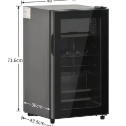 76L Mini-Kylskåp, 6L frys + 70L kyl, LED-ljus, För 51 burkar, Tyst drift, Kompressor, Justerbara hyllor