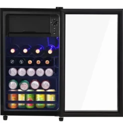 76L Mini-Kylskåp, 6L frys + 70L kyl, LED-ljus, För 51 burkar, Tyst drift, Kompressor, Justerbara hyllor