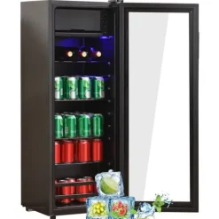 128L Mini-Kylskåp, 8L frys + 120L kyl, För 94 burkar, Tyst drift, Kompressor, LED-ljus, Justerbara hyllor