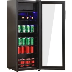 128L Mini-Kylskåp, 8L frys + 120L kyl, För 94 burkar, Tyst drift, Kompressor, LED-ljus, Justerbara hyllor