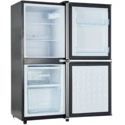 106L Mini-Kylskåp, 60L kyl + 46L frys, 7 temperaturer, Silverdörr, LED-ljus, Justerbara hyllor, 166 kWh/år