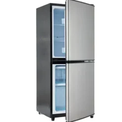 106L Mini-Kylskåp, 60L kyl + 46L frys, 7 temperaturer, Silverdörr, LED-ljus, Justerbara hyllor, 166 kWh/år