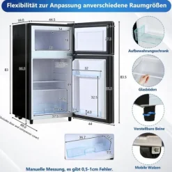 Kylskåp-72L Mini-Kylskåp, Svart glastdörr, 39dB, 7-stegs temperatur, LED-ljus, R600 Kylmedel, Direktkylning, För hem, kontor