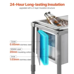 Ishink & Kylare-28L Rullande Kylbox, Utomhus Stående Islåda på Hjul, Utfällbara Handtag, Perfekt för Camping och Picknick