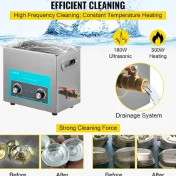 Ultraljudstvätt-6,5L Ultraljudsrengöring för smycken, glasögon, tandproteser och musikinstrument med värmetimer och knoppkontroll.