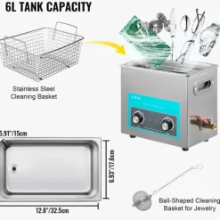 Ultraljudstvätt-6,5L Ultraljudsrengöring för smycken, glasögon, tandproteser och musikinstrument med värmetimer och knoppkontroll.