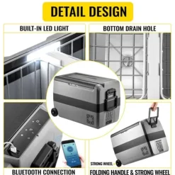 50L 45W 12/24V DC 100-240V AC bärbart bil- och hemkylskåp med kompressor, dubbelzon, APP-kontroll, med bilbatteriskydd