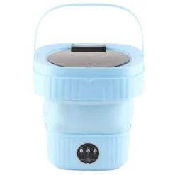 Tvättmaskiner-Liten hopfällbar tvättmaskin TPE och PP 100‑240V Inbyggd dehydrator 6L Mini Bärbar Hinkbricka för Underkläder Strumpa Blå US Plugg