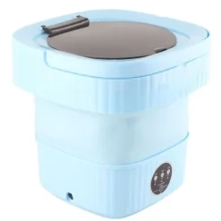 Tvättmaskiner-Liten hopfällbar tvättmaskin TPE och PP 100‑240V Inbyggd dehydrator 6L Mini Bärbar Hinkbricka för Underkläder Strumpa Blå US Plugg