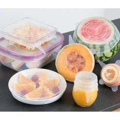 Skållock-Livsmedelsklassade silikonlock - Set om 6 - Utsträckbara - Återanvändbara - BPA-fria