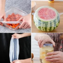 Skållock-Livsmedelsklassade silikonlock - Set om 6 - Utsträckbara - Återanvändbara - BPA-fria