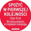 Livsmedelssäkerhetsdekaler äter först PL RU EN 500 st Hendi 850152