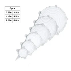 Lock, Universella uttöjbara silikonlock, 6-12 stycken, för skål, gryta, stekpanna, för färsk mat, - Typ 6st vit
