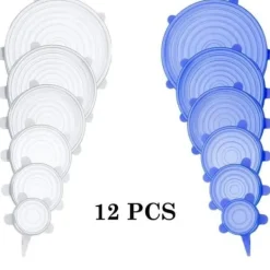 Lock, Universella uttöjbara silikonlock, 6-12 stycken, för skål, gryta, stekpanna, för färsk mat, - Typ 6st vit