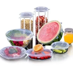 Lock, Universella uttöjbara silikonlock, 6-12 stycken, för skål, gryta, stekpanna, för färsk mat, - Typ 6st vit