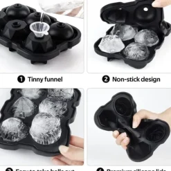 Isformar-Lollanda 6 fack isbitsskål med lock, isbitar, rund, kula, BPA-fri, återanvändbar, isbollsformare