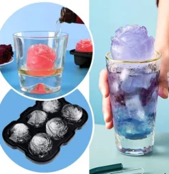 Isformar-Lollanda 6 fack isbitsskål med lock, isbitar, rund, kula, BPA-fri, återanvändbar, isbollsformare