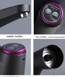 Vattenkylare-Lollanda Elektrisk automatisk vattenflaskpump för camping och hemmabruk, USB-Laddning, hink vattenpump, automatisk dryckespump - Svart