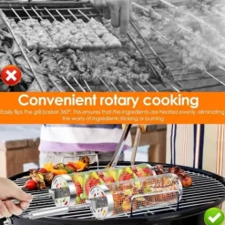 Lollanda Grillkorg 2 st - Rostfri Grillkorg-Rullbar, Camping, Trädgård, Handtag, Krok