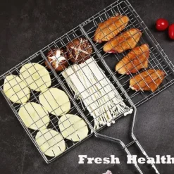 Grillar-Lollanda Hopfällbar Grillkorg 46.5x32 cm, Rostfritt Stål Grillkorg – för camping och utomhus, för fisk, grönsaker och kött