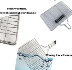 Grillar-Lollanda Hopfällbar Grillkorg 46.5x32 cm, Rostfritt Stål Grillkorg – för camping och utomhus, för fisk, grönsaker och kött