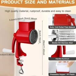 Lollanda Manuell nötkvarn med 2 avtagbara trumblad, ostrivare med vev, jordnötskvarn, mandelkvarn