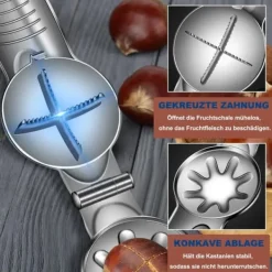 Lollanda Nötknäckare – knäck nötter, rostfritt stål nötknäppare, kastanjsklippare, kastanjklämma, kastanjkniv, passar för valnötter och kastanjer