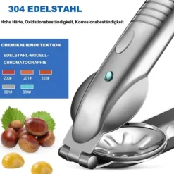 Lollanda Nötknäckare – knäck nötter, rostfritt stål nötknäppare, kastanjsklippare, kastanjklämma, kastanjkniv, passar för valnötter och kastanjer