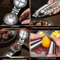 Lollanda Nötknäckare – knäck nötter, rostfritt stål nötknäppare, kastanjsklippare, kastanjklämma, kastanjkniv, passar för valnötter och kastanjer