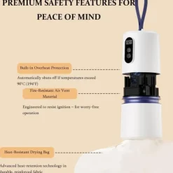 Torktumlare-Lollanda Portabel torktumlare – 360° varmluftstork med torkpåse, tyst drift, timer 30–240 minuter, perfekt för resa