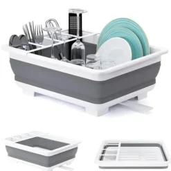 Diskställ & Torkställ-Lollanda Vikbar Diskställ 36.5 cm, Hopfällbart Diskställ i grått - Plast, Dräneringsbricka, Kök, Diska, Camping