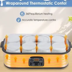 Lollanda Yoghurtmaskin Yoghurtmaskin med Temperaturinställning, Termostat & 48 Timmars Timer, 8 Glas À 180 Ml Vardera för Hem