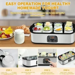 Lollanda Yoghurtmaskin Yoghurtmaskin med Temperaturinställning, Termostat & 48 Timmars Timer, 8 Glas À 180 Ml Vardera för Hem