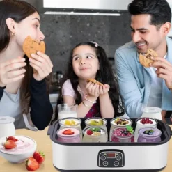 Lollanda Yoghurtmaskin Yoghurtmaskin med Temperaturinställning, Termostat & 48 Timmars Timer, 8 Glas À 180 Ml Vardera för Hem