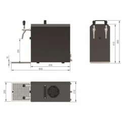 Ölkranar-Öltapp, öldispenser, ölmaskin STREAM 50 ölväska, genomströmningskylare, 2-rads torrkylare, 55 liter/h SVART UTGÅNG, KEG 2:Type M, KEG:NC Adapter