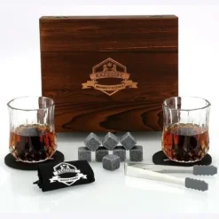 Lyxig whisky presentset | 2 kristallglas | Inkluderar karta | 8 granit whiskystenar | Gåva