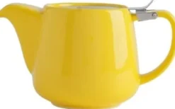 Kaffe- & Tekannor-Making Tea - Keramisk tekanna I Gul 500 ml teinfuserare med lock i rostfritt stål I Premium glaserad stengods tekanna för att göra te