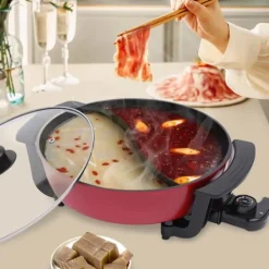 Fondueset-Mandarin Duck hotpot-gryta, dubbel delad 6 liter med yin-yang-avdelare, mörk khaki, kinesisk fondue för hem och fest