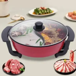 Fondueset-Mandarin Duck hotpot-gryta, dubbel delad 6 liter med yin-yang-avdelare, mörk khaki, kinesisk fondue för hem och fest