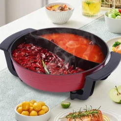 Fondueset-Mandarin Duck hotpot-gryta, dubbel delad 6 liter med yin-yang-avdelare, mörk khaki, kinesisk fondue för hem och fest